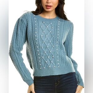 Gracia Teal Cable Knit Sweater with Pearl Details